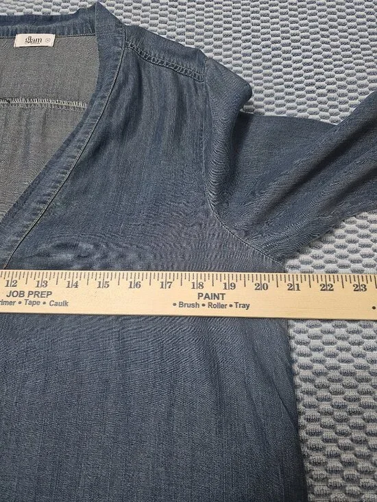 GLAM American Made Tencel Soft Denim Drawstring Waist Dress 3/4 Sleeves Size M - Picture 6 of 8